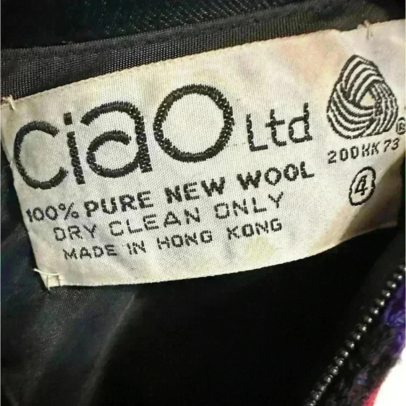 Vtg 60s 70s Ciao Purple Black Knit Wool Peplum Pencil Skirt Dress Sz M Hong Kong - Picture 9 of 9